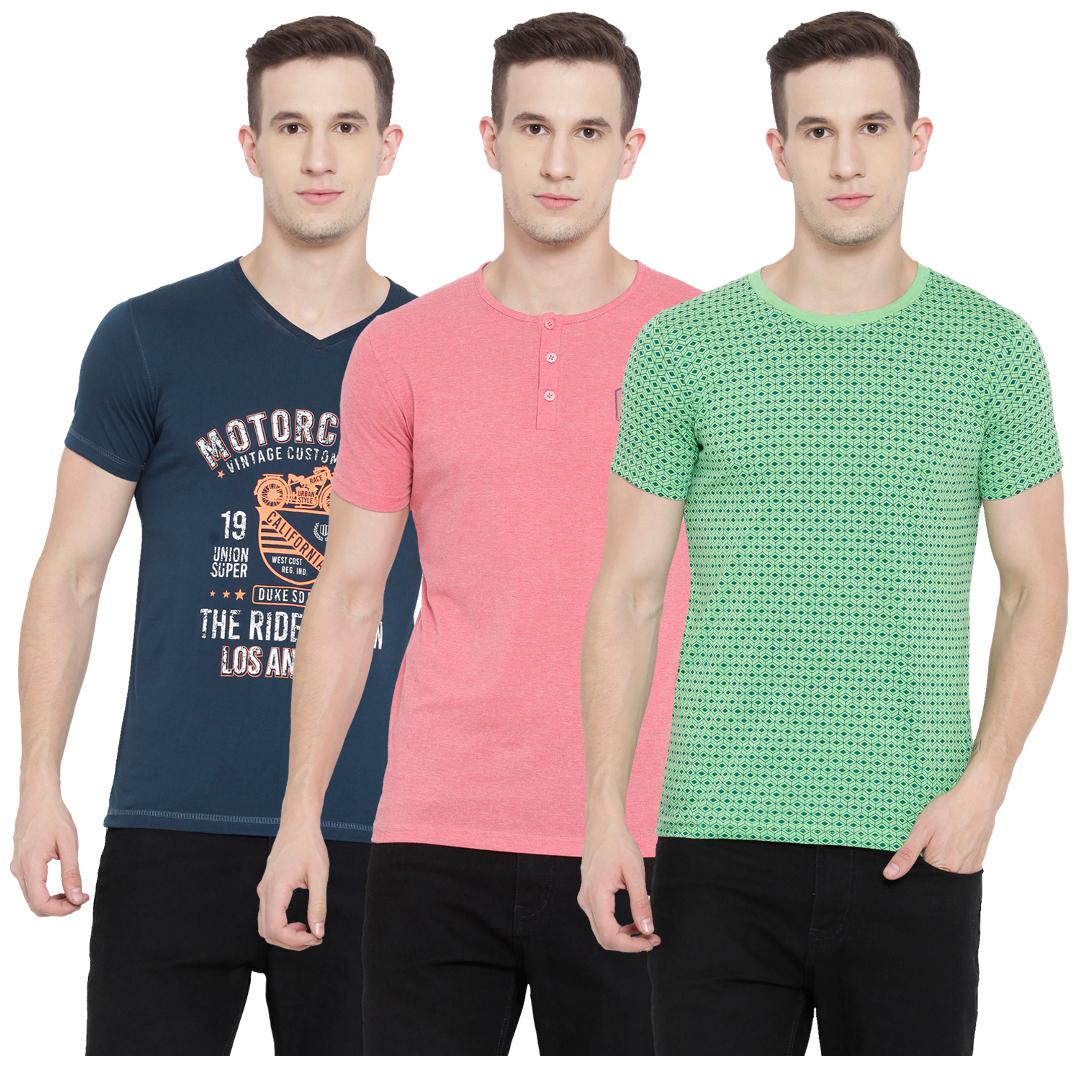 

Duke Men Multi Regular fit Cotton Henley neck Round neck T-Shirt - Pack Of 3