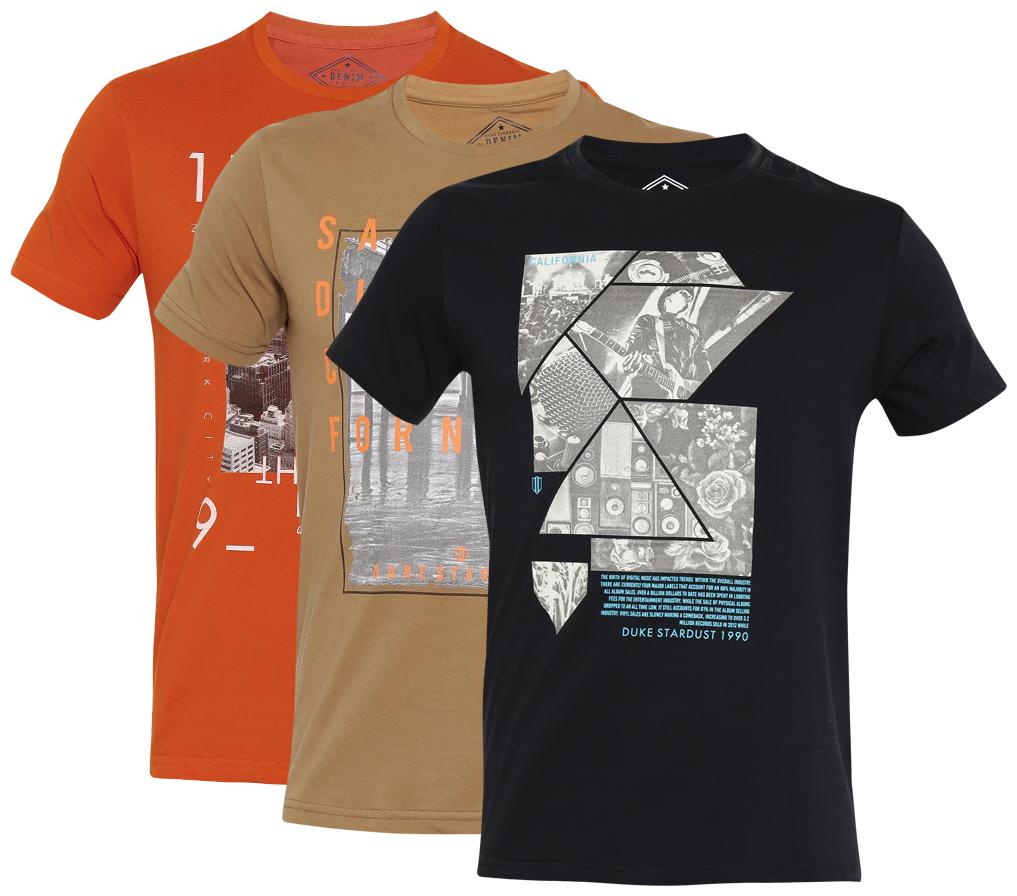 

Duke Men Multi Regular fit Cotton Round neck T-Shirt - Pack Of 3