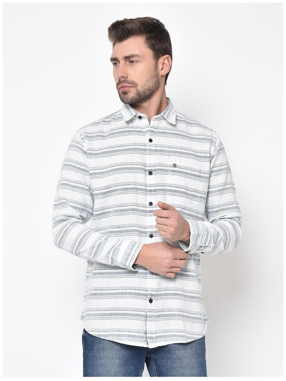 

Duke Men White Horizontal Stripes Slim Fit Casual Shirt
