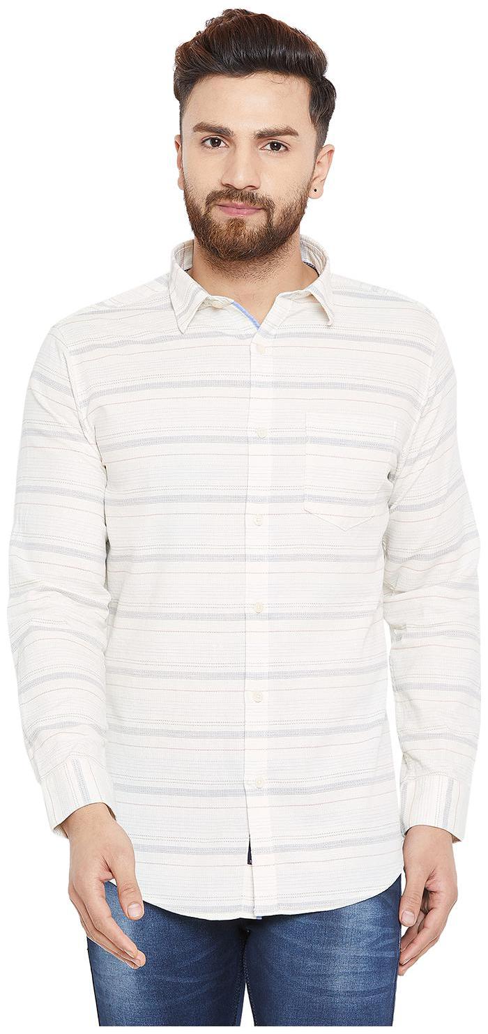 

Duke Men White Horizontal Stripes Regular Fit Casual Shirt