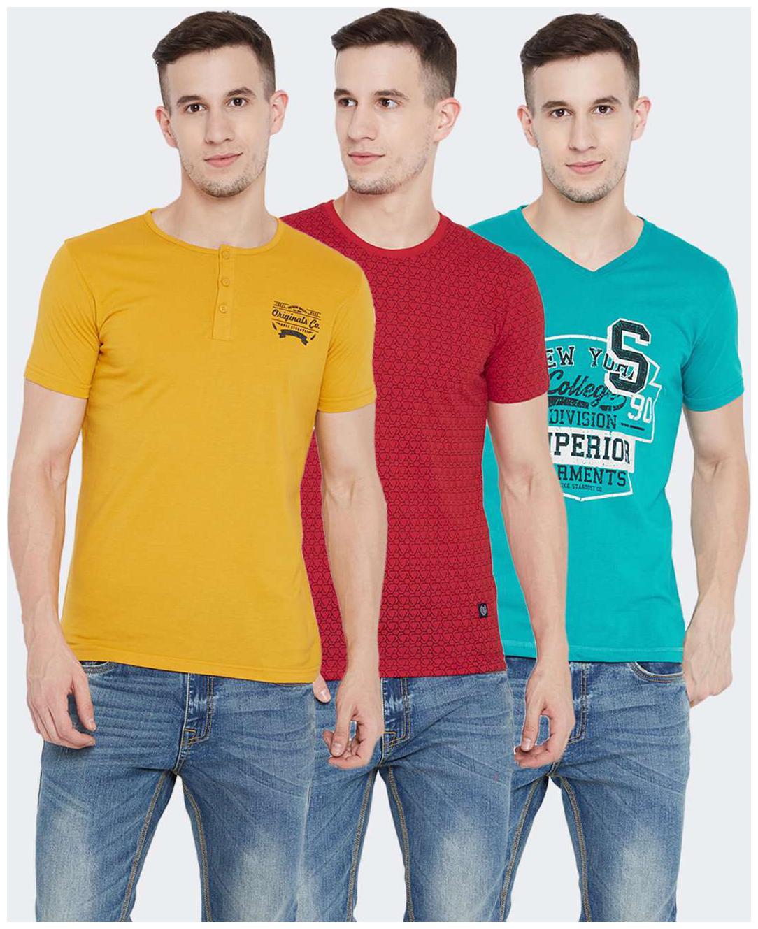 

Duke Men Multi Regular fit Cotton Henley neck Round neck T-Shirt - Pack Of 3