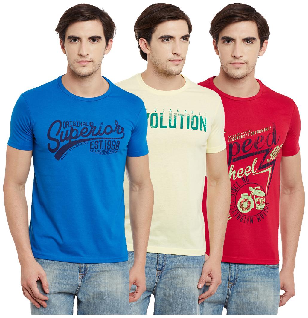

Duke Men Multi Regular fit Cotton Round neck T-Shirt - Pack Of 3