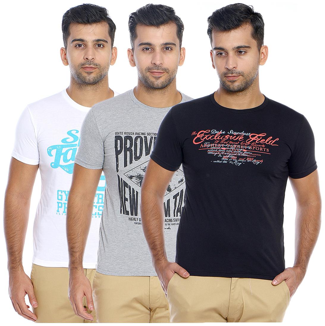

Duke Men Multi Regular fit Cotton Round neck T-Shirt - Pack Of 3