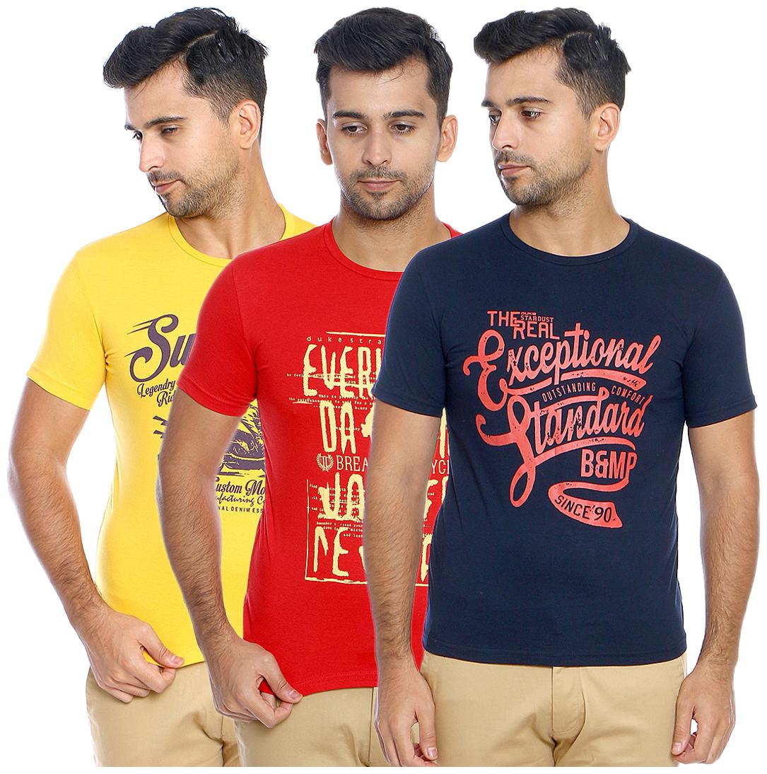 

Duke Men Multi Regular fit Cotton Round neck T-Shirt - Pack Of 3