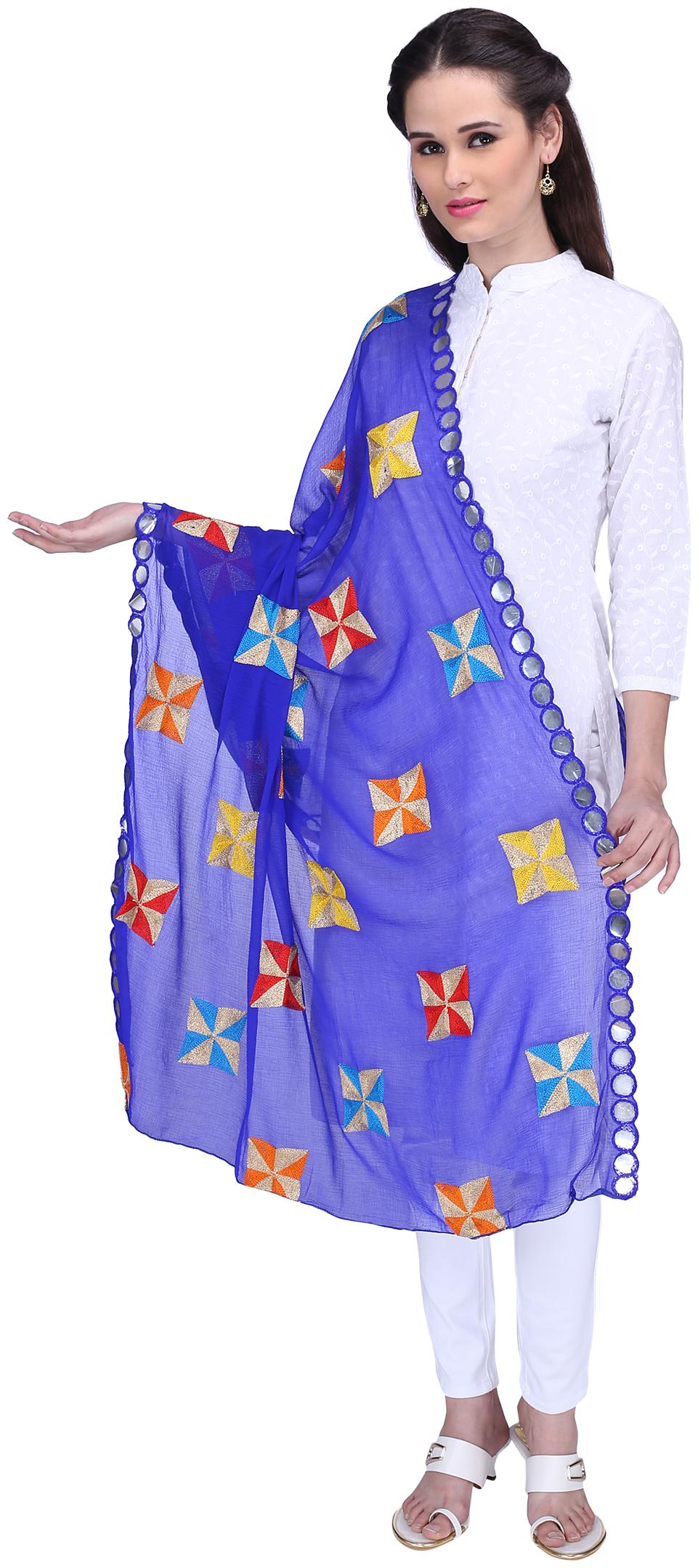 

Dupatta Stole Jacket (Ethnic) Women Blue Chiffon lionize Free Embroidered