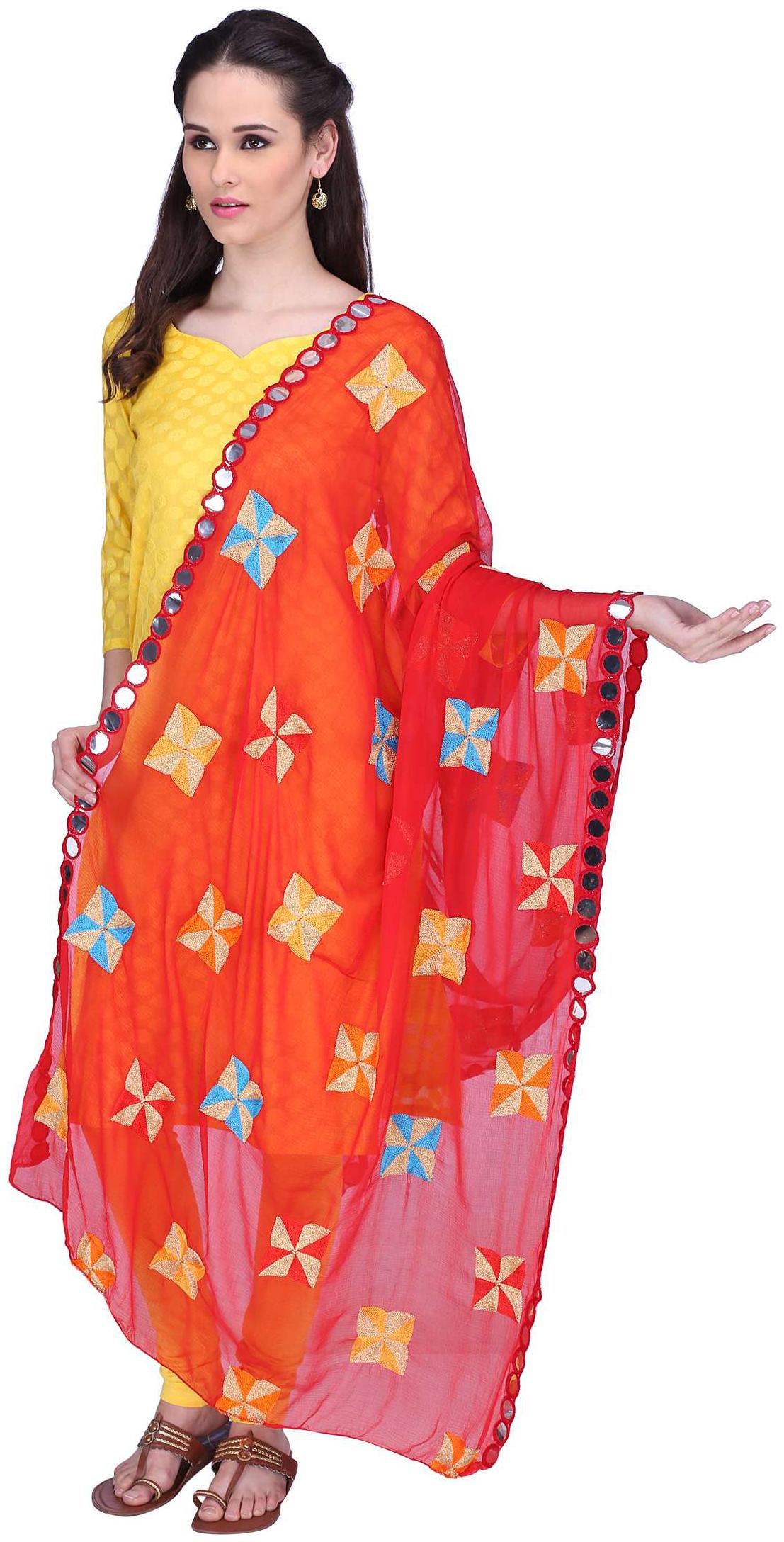 

Dupatta Stole Jacket (Ethnic) Women Red Chiffon lionize Free Embroidered