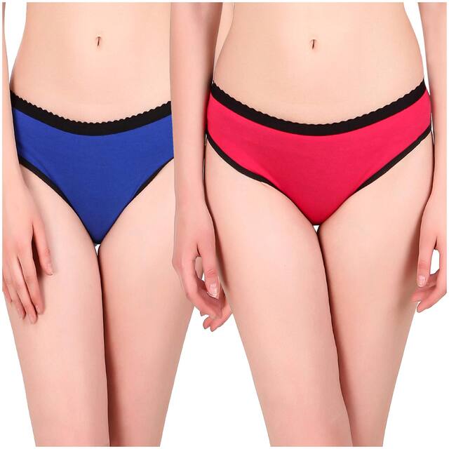 Earmark Pack Of 2 Solid Mid Waist Hipster Panty - Blue & Pink