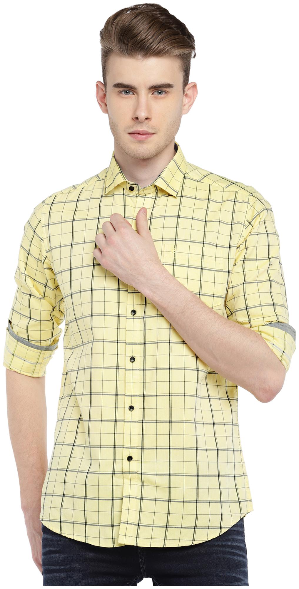 

Easies By Killer Men Yellow Checked Slim Fit Casual Shirt