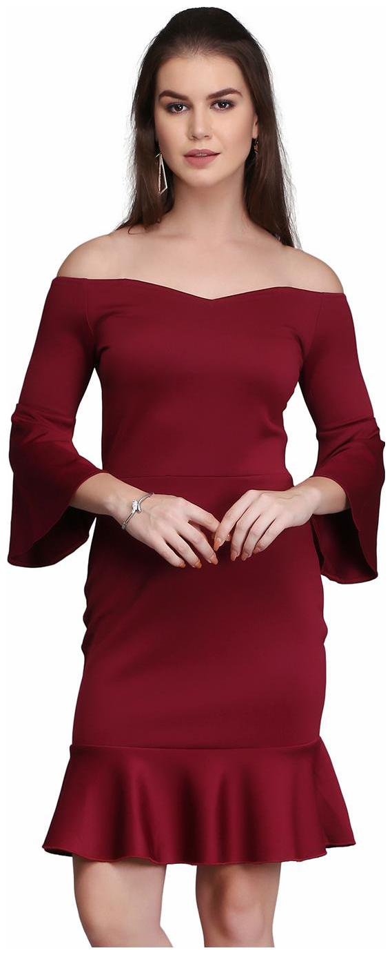 

EAVAN Maroon Solid Bodycon dress