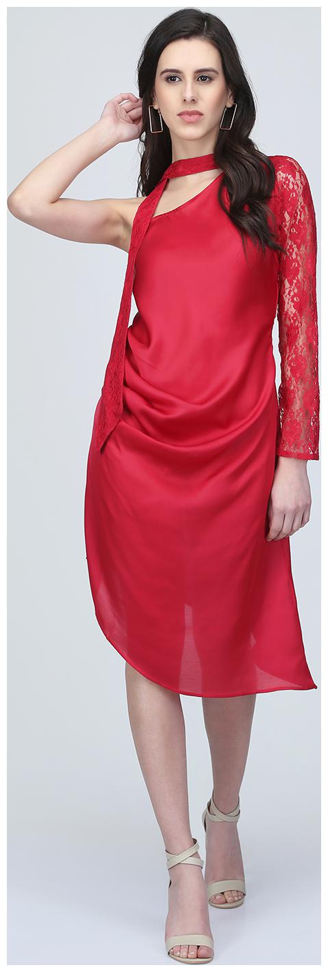 

EAVAN Red Solid A-line dress