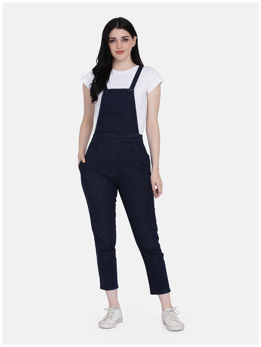 

Eavan Denim Solid Navy Blue Dungaree For Women