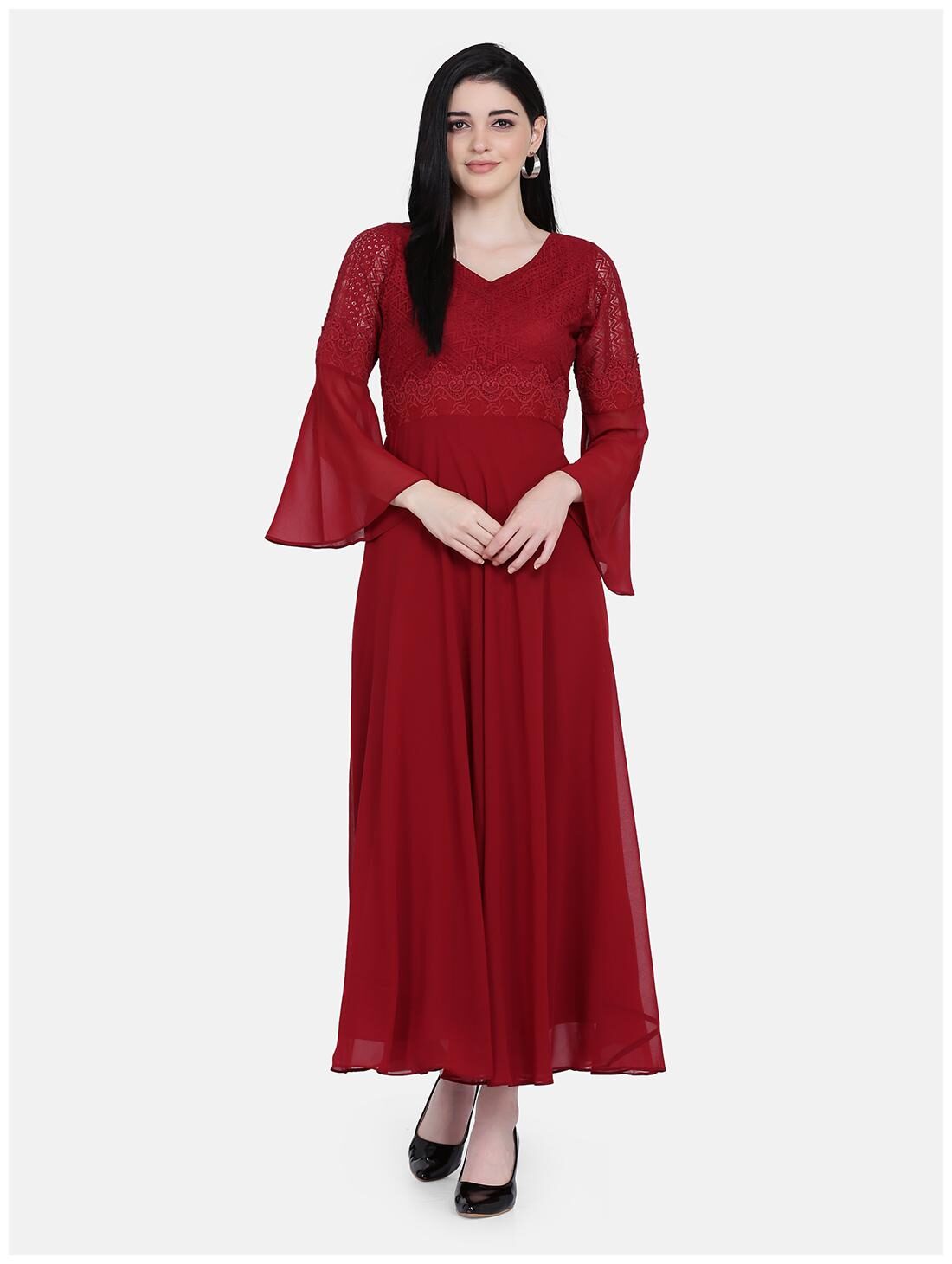 

Eavan Maroon Self design Maxi dress