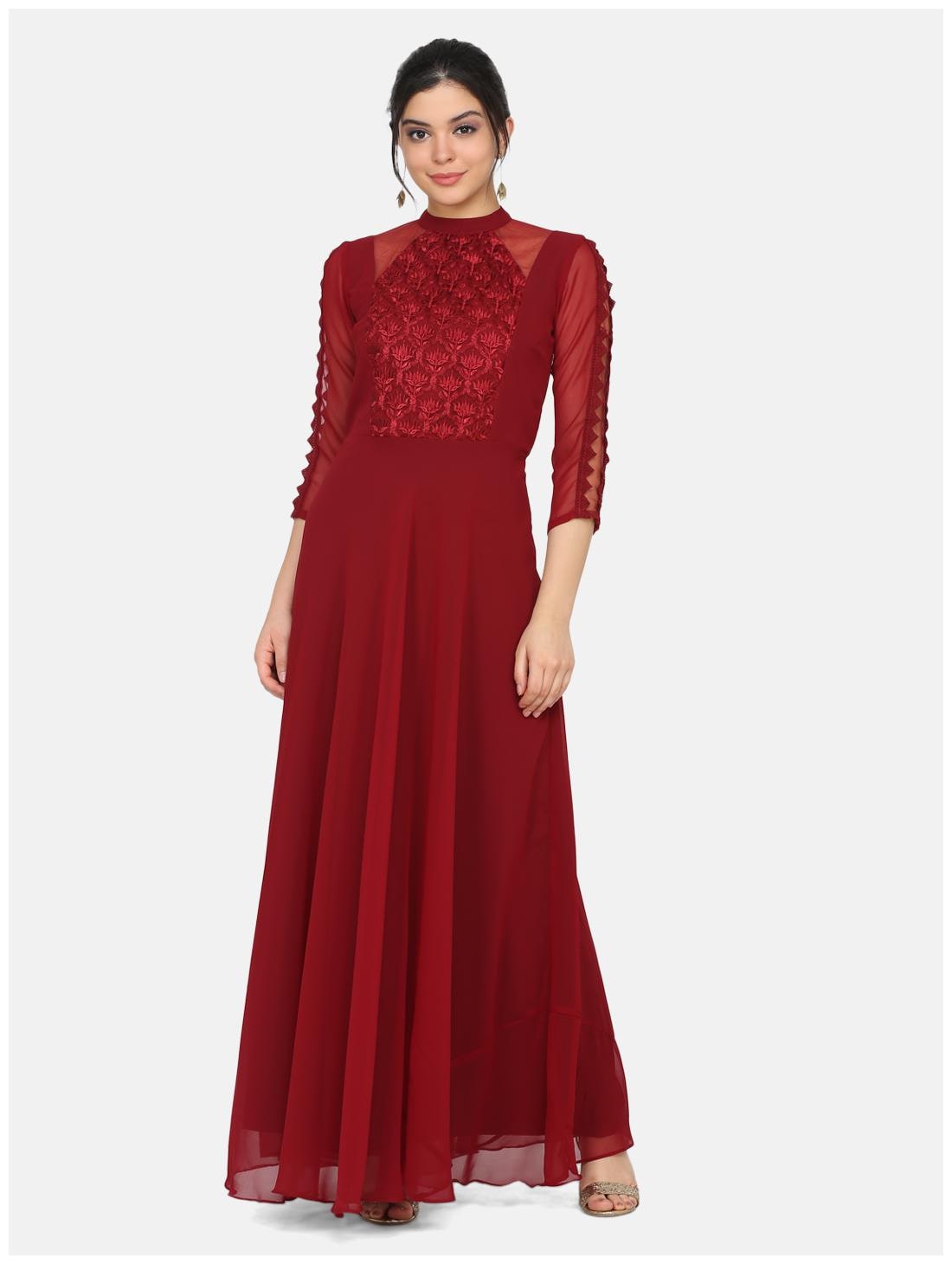 

Eavan Maroon Embroidered Maxi dress