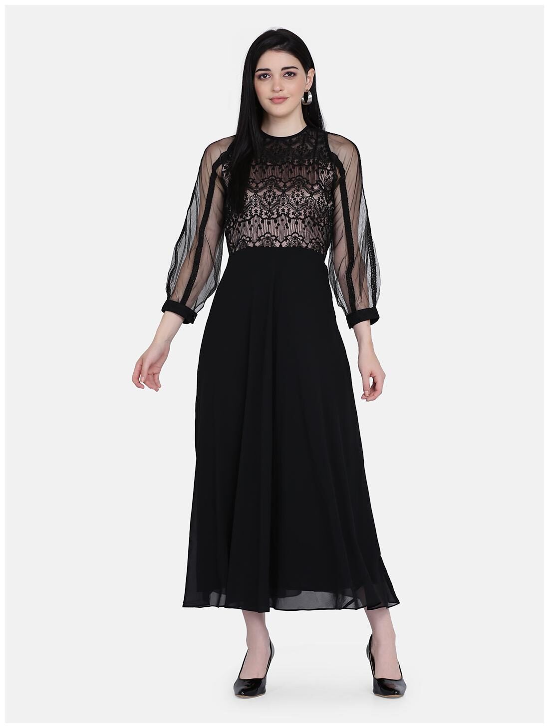 

Eavan Black Embroidered Maxi dress