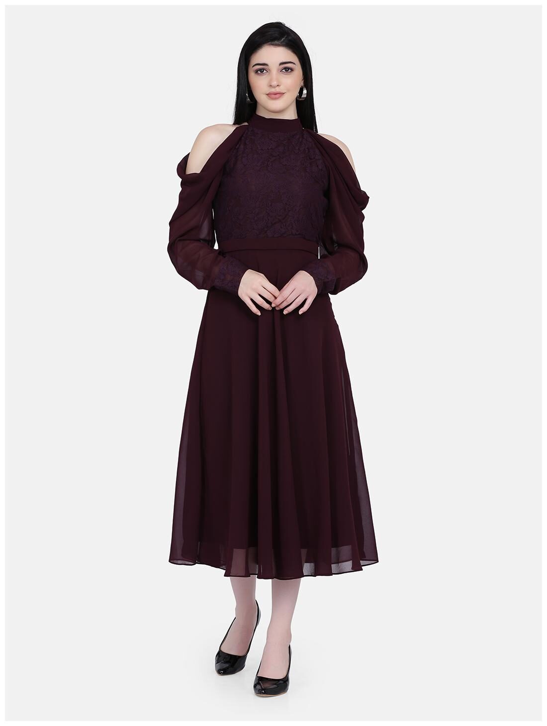 

Eavan Wine Solid Fit flare dress