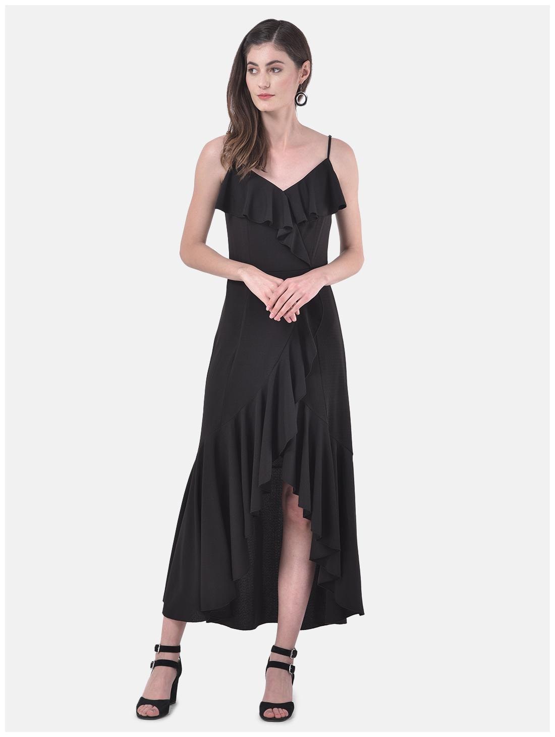 

Eavan Black Solid Wrap dress