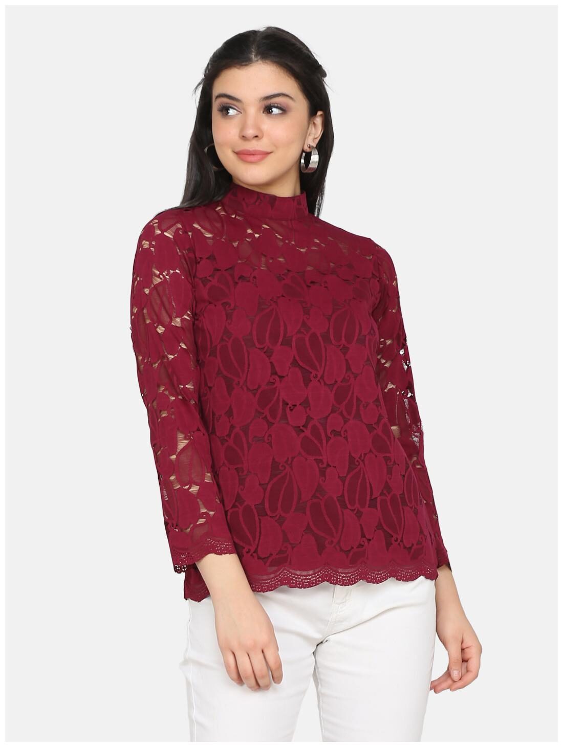 

Eavan Women Embroidered Regular top - Maroon