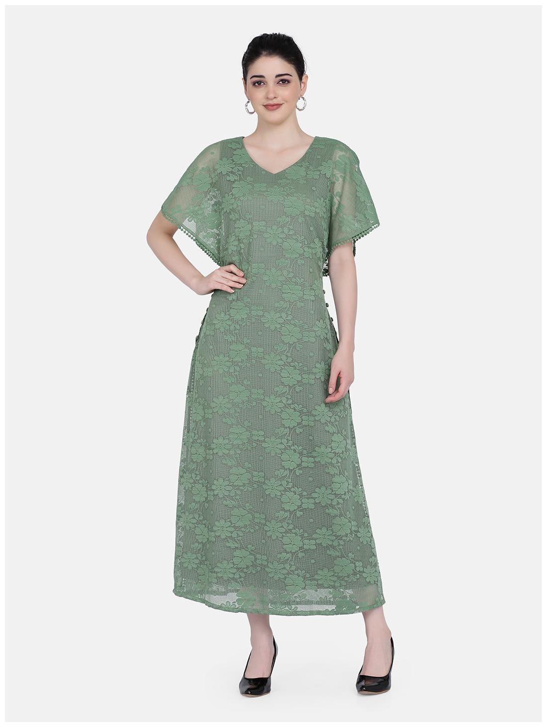 

Eavan Lace Self Design Olive Maxi Dress For Women