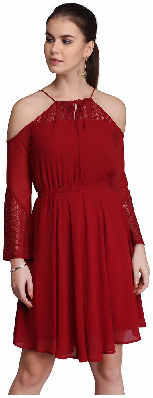 

EAVAN Maroon Solid Fit flare dress