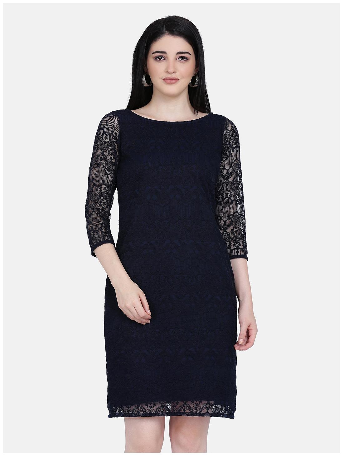 

Eavan Net Embroidered Navy Blue Sheath Dress For Women
