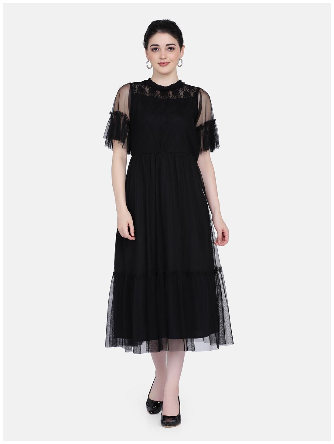 

Eavan Black Solid Fit flare dress