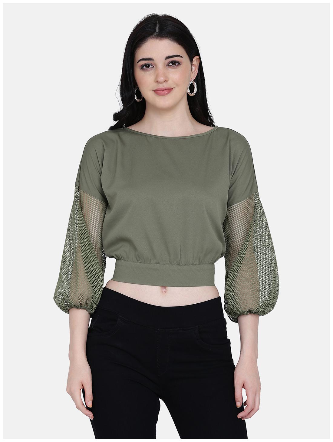

Eavan Polyester Solid Olive Regular Top For Women