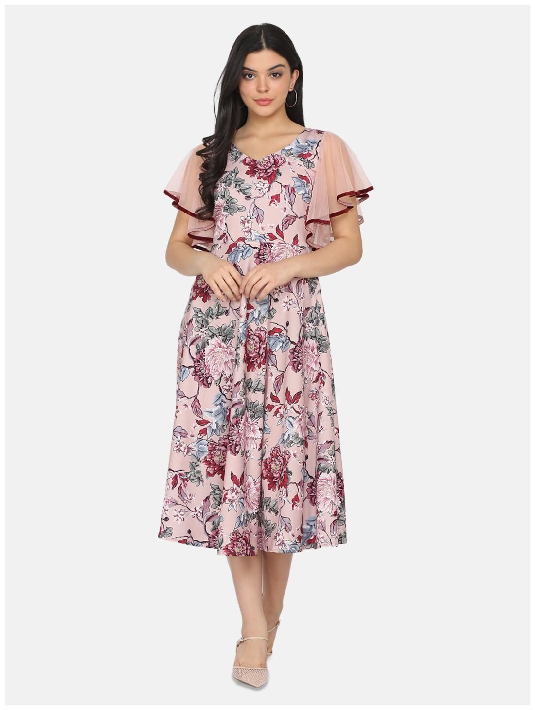 

Eavan Peach Floral Fit flare dress