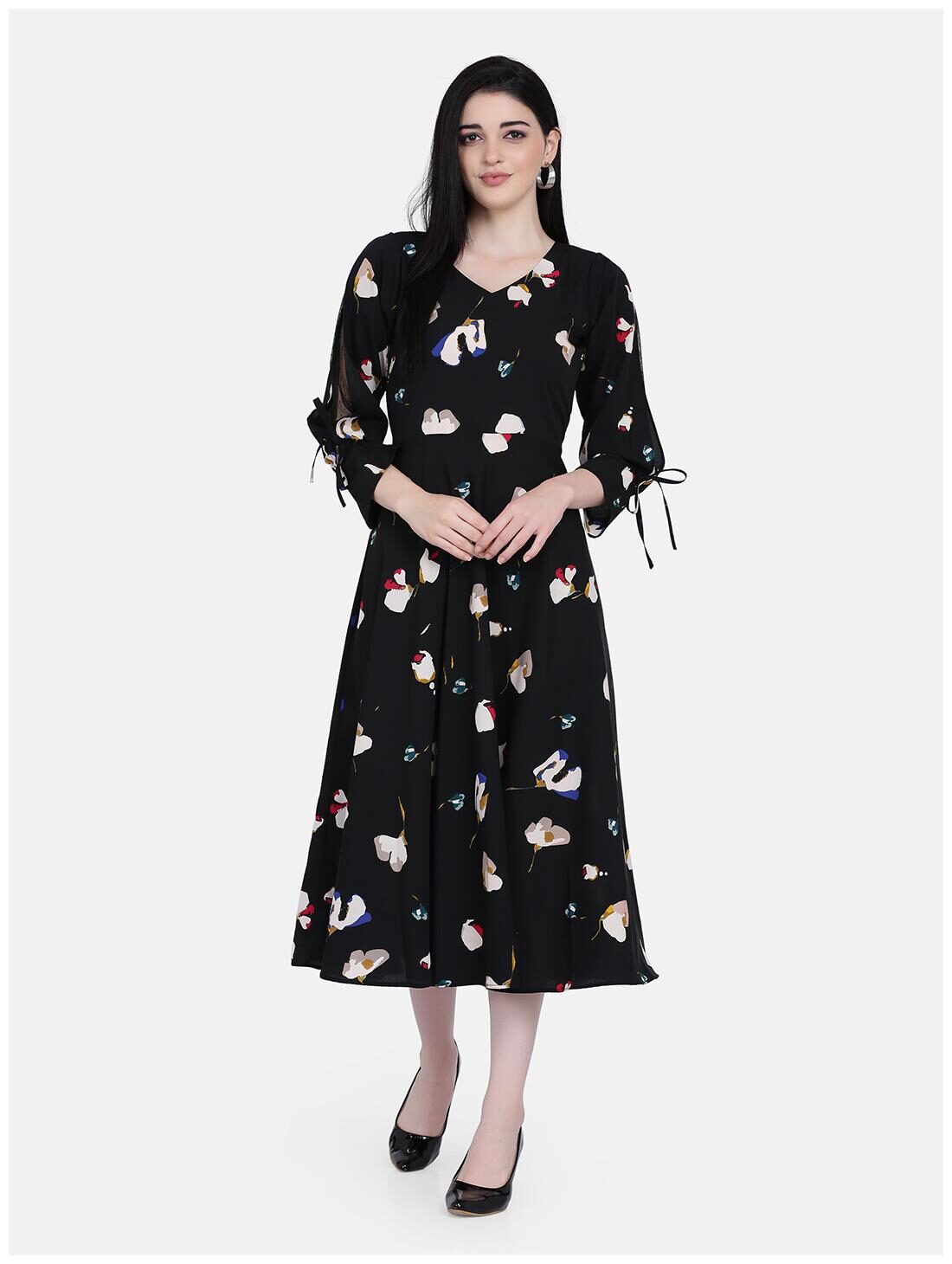 

Eavan Black Floral Fit flare dress