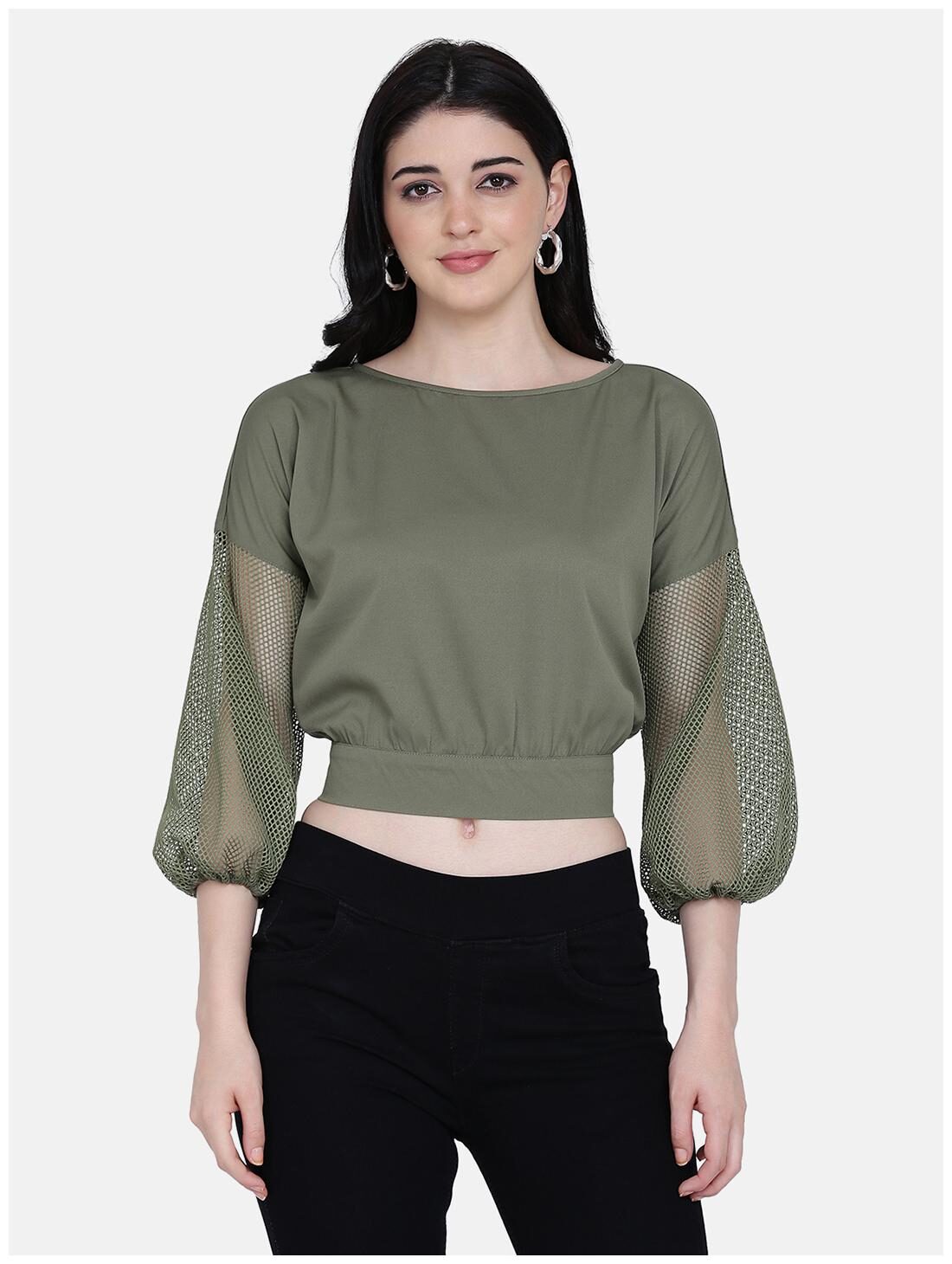 

Eavan Polyester Solid Olive Regular Top For Women