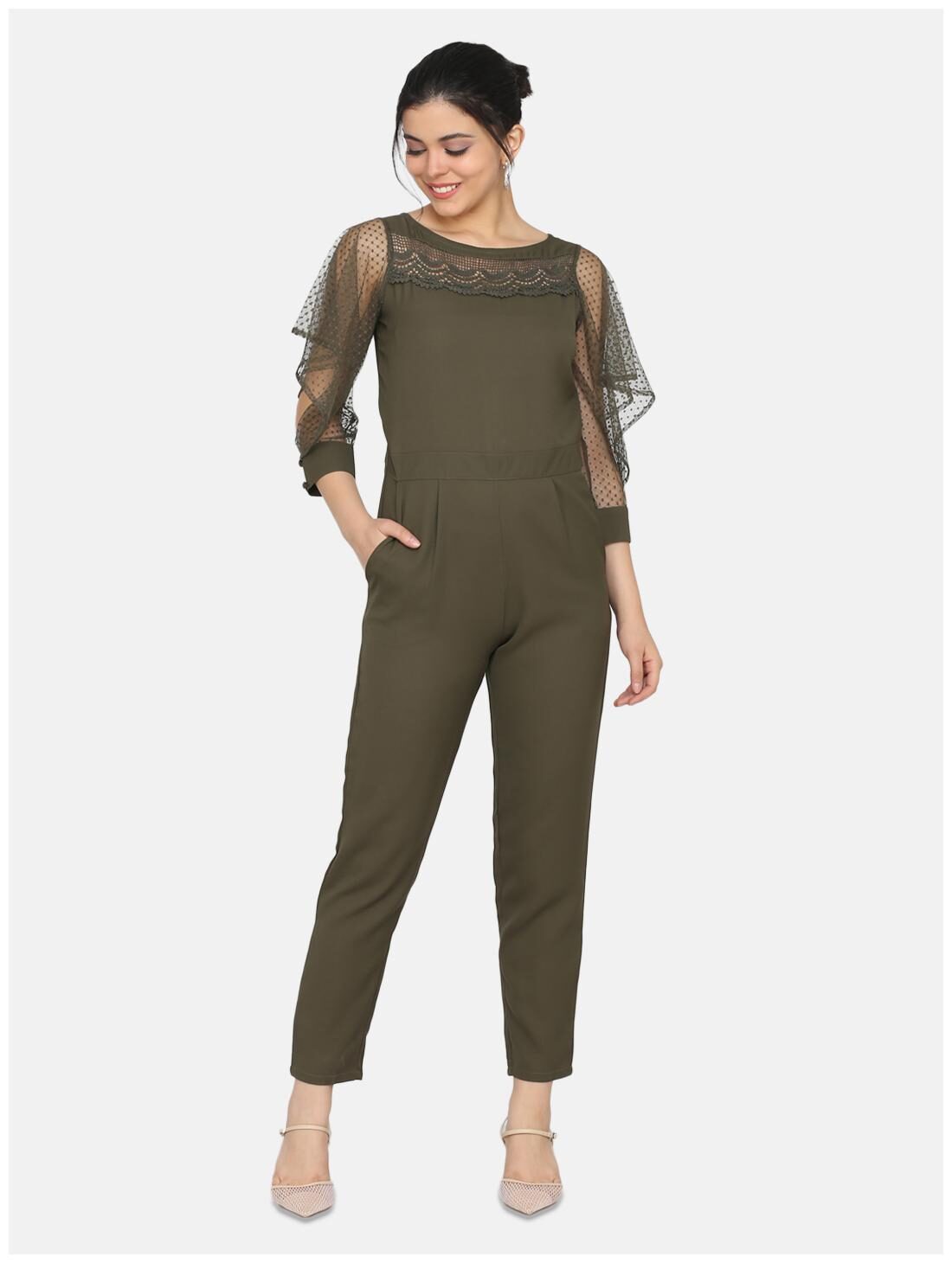 

Eavan Polyester Olive Solid Jumpsuit For Women