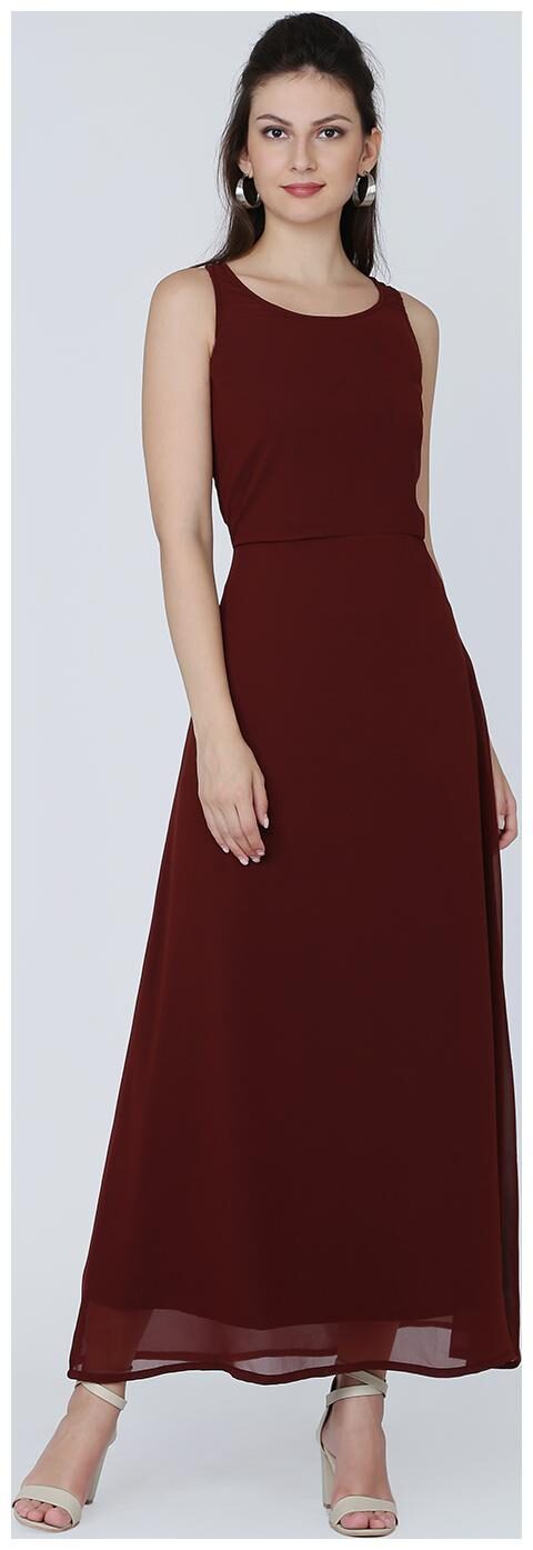 

EAVAN Maroon Solid Maxi dress
