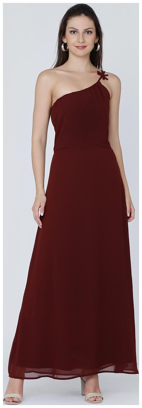 

EAVAN Maroon Solid Maxi dress