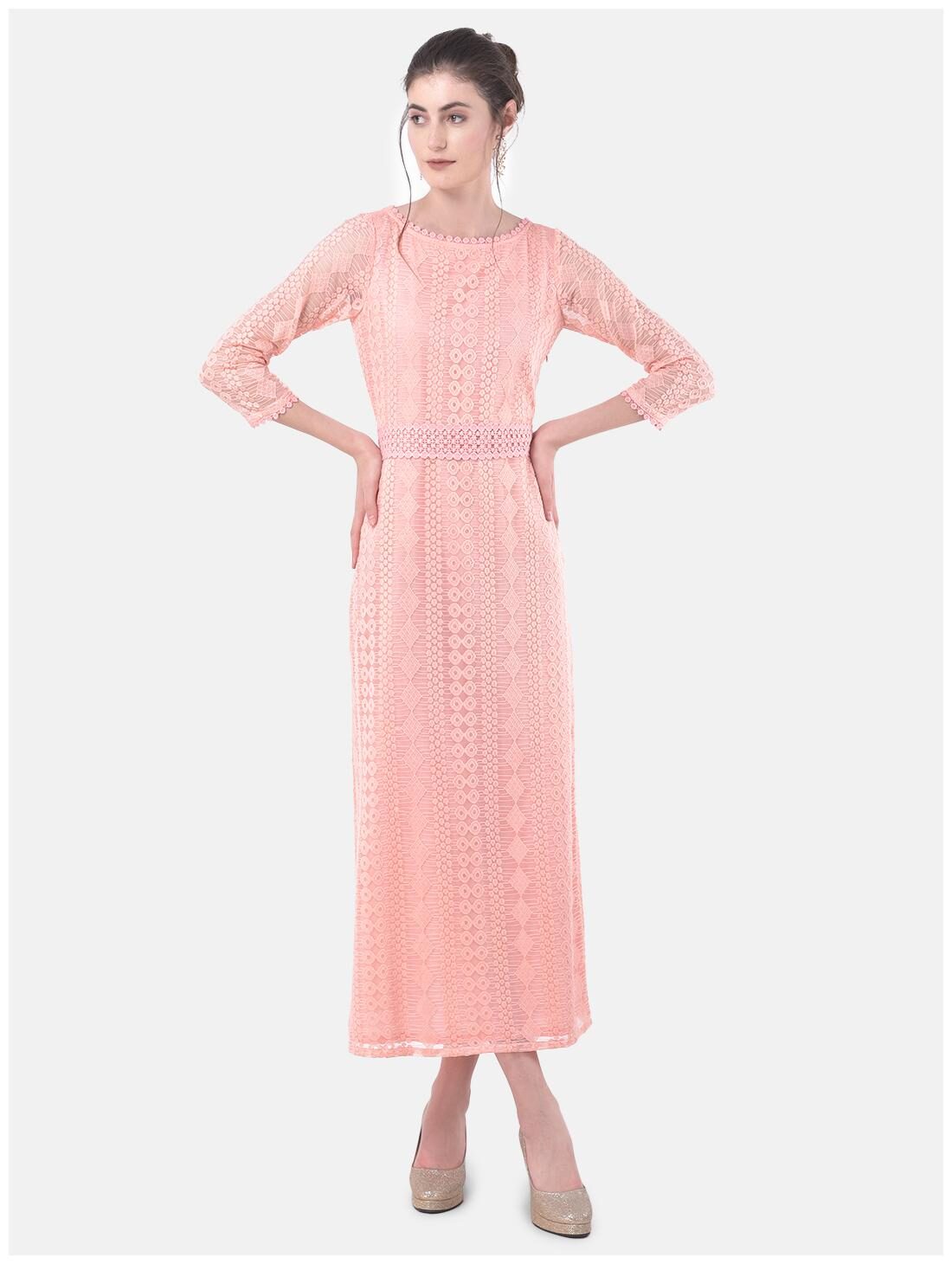 

Eavan Women Lace Round Neck A Line Dress (Peach)