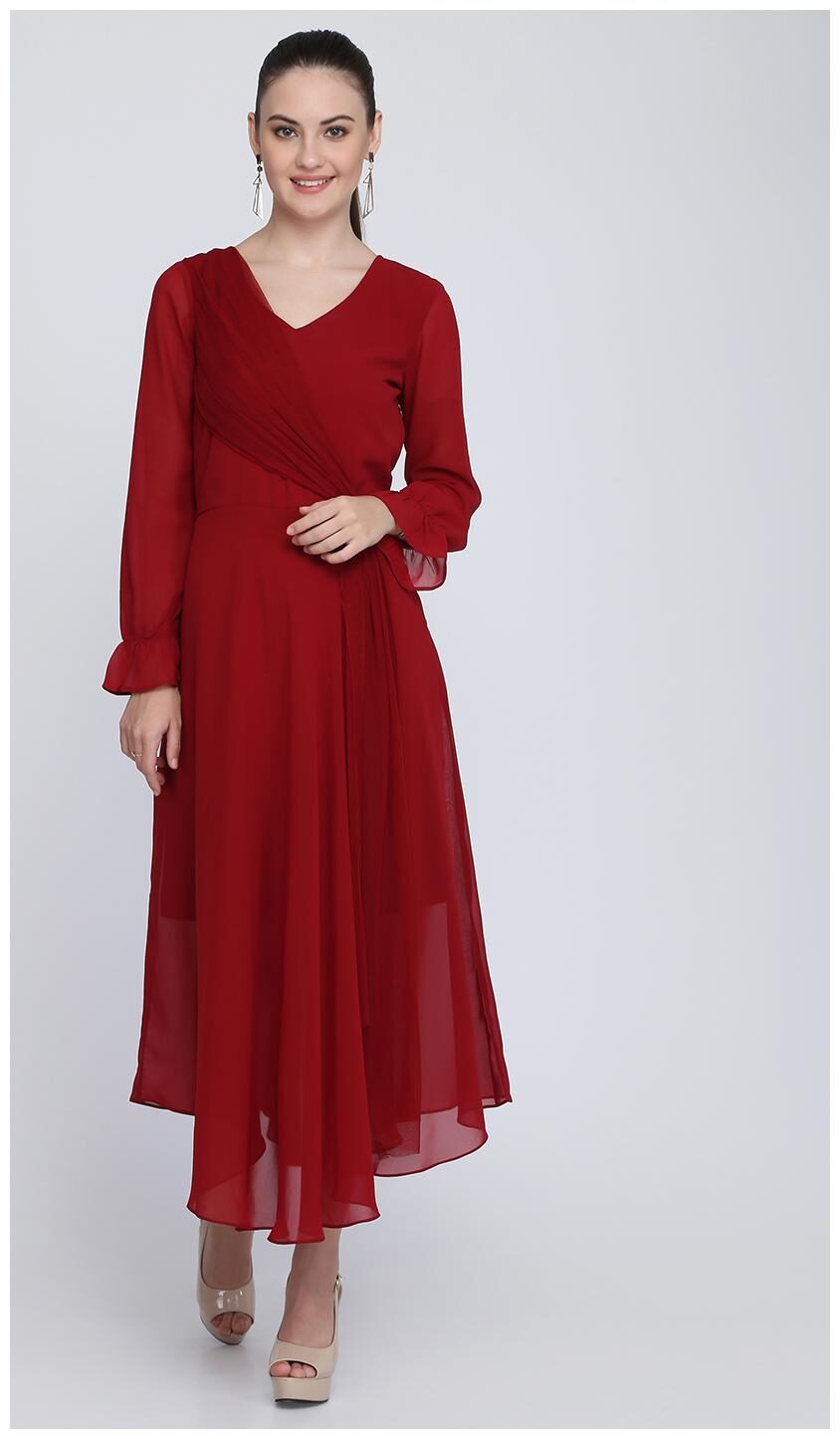 

EAVAN Maroon Solid Fit flare dress