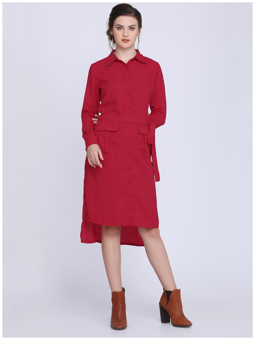 

EAVAN Maroon Solid Shirt dress