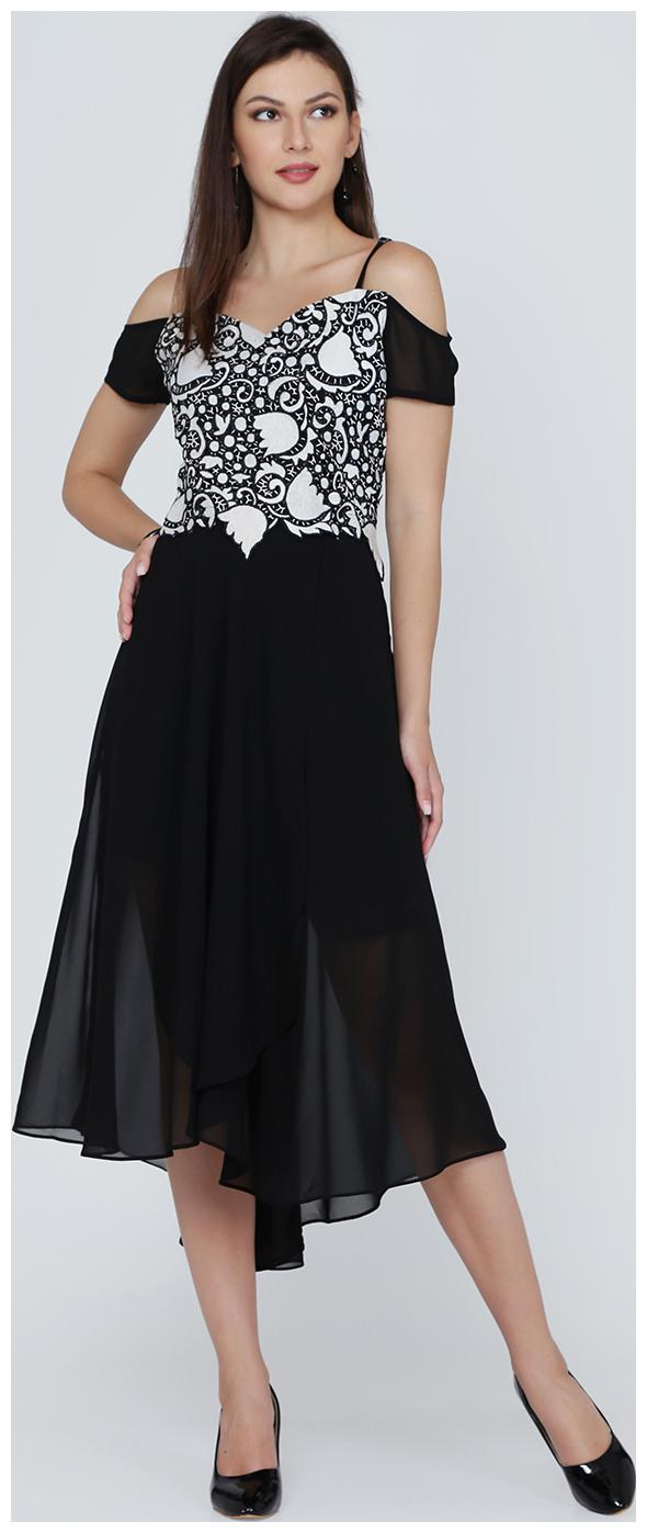 

EAVAN Black Embroidered Fit flare dress