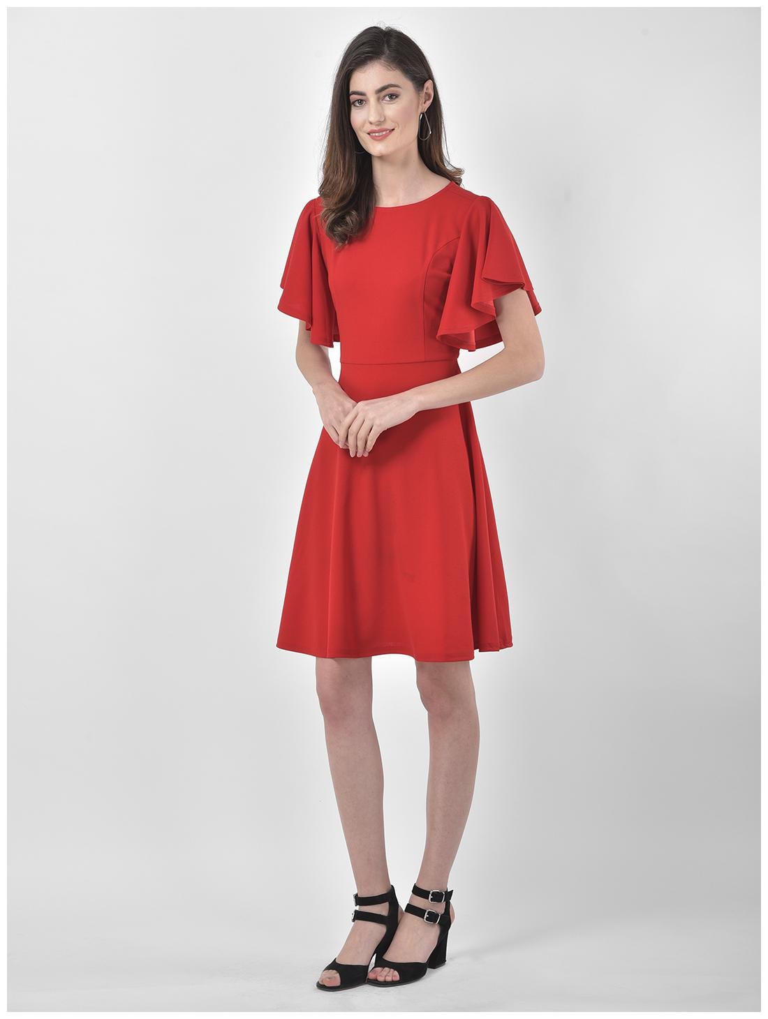 

Eavan Red Solid Fit flare dress