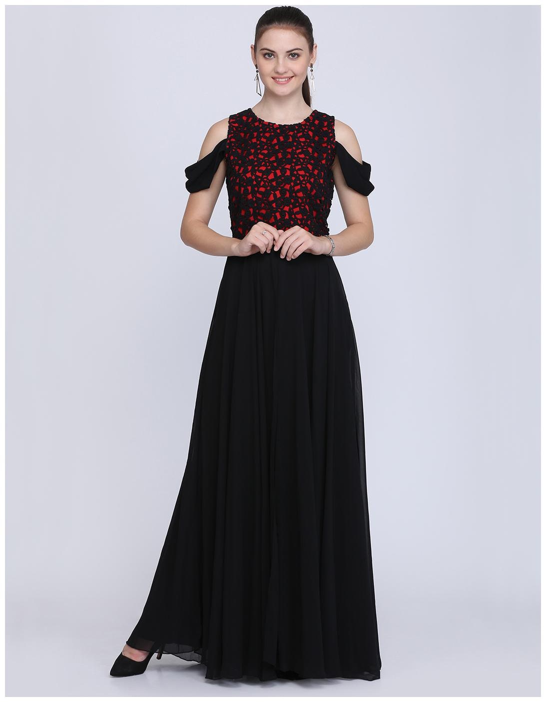

EAVAN Black Self design Maxi dress