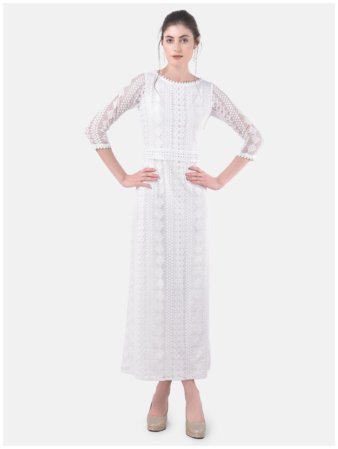 

Eavan Women Lace Round Neck A Line Dress (White)