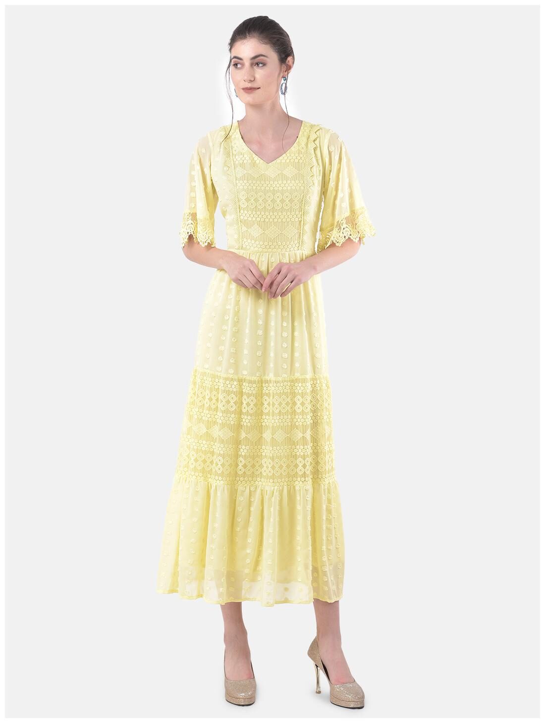 

Eavan Yellow Self design Flared dress