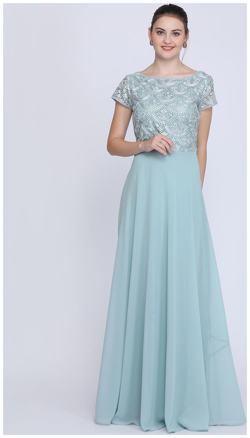 

EAVAN Green Embroidered Maxi dress