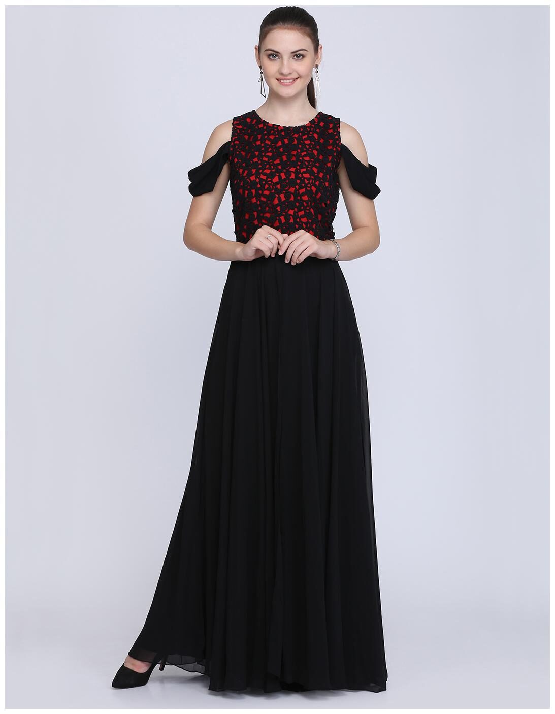 

EAVAN Black Self design Maxi dress