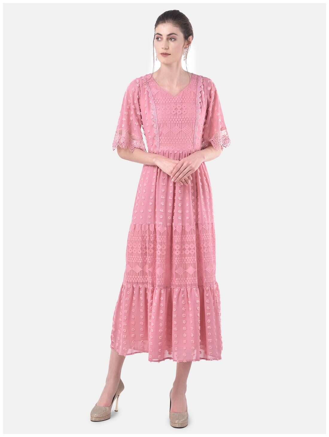

Eavan Pink Self design Flared dress