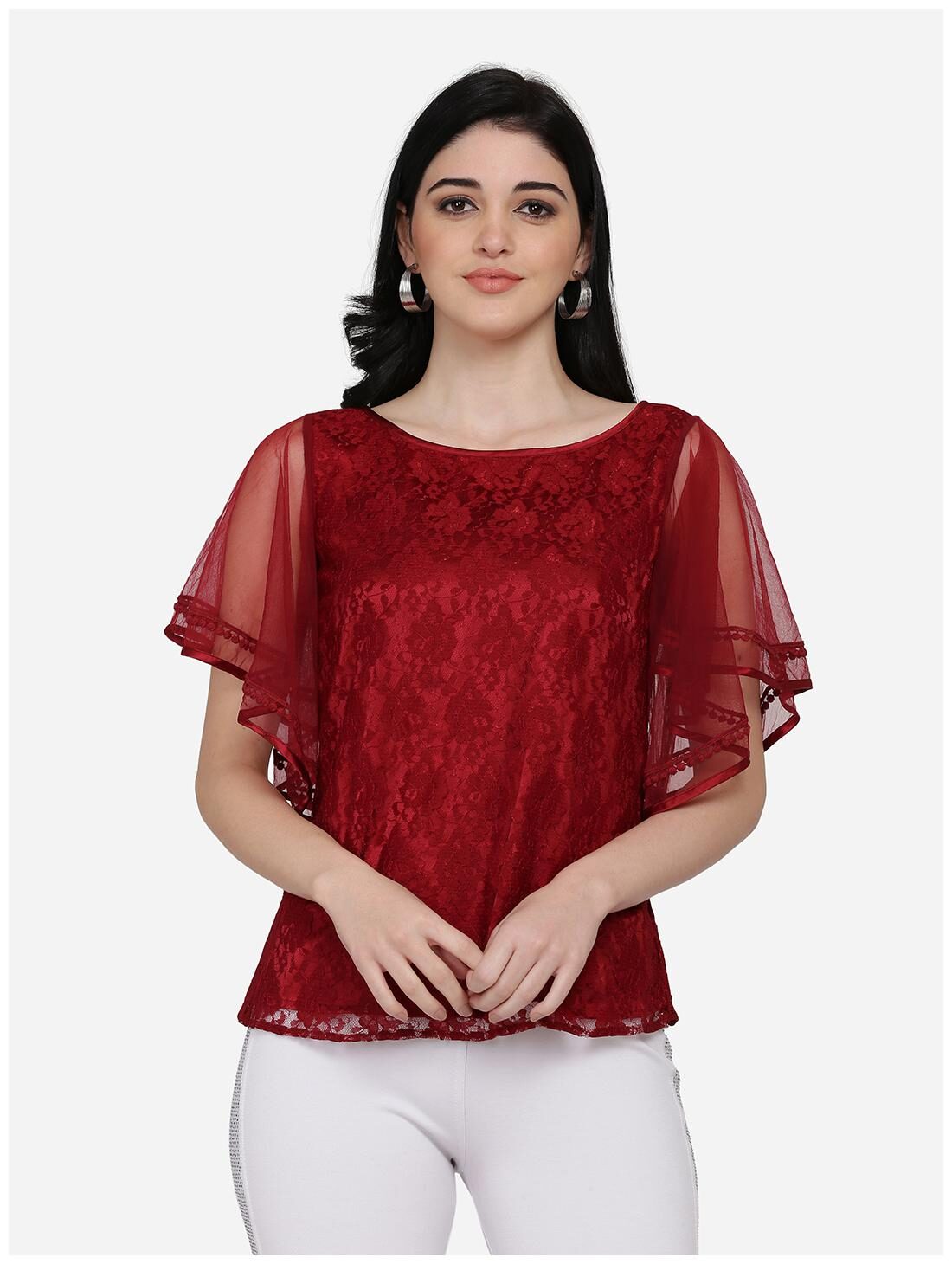 

Eavan Women Self design Regular top - Maroon
