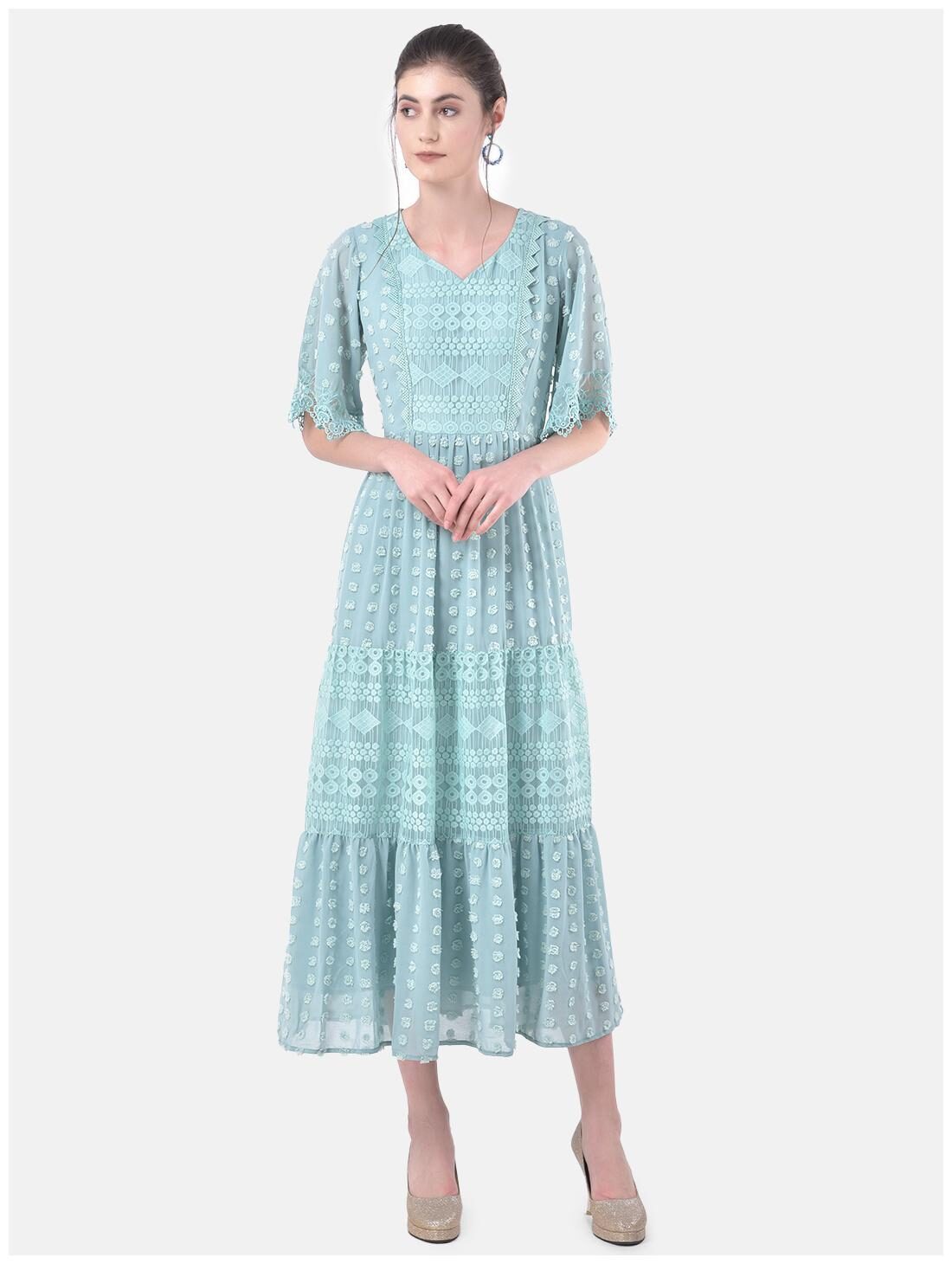 

Eavan Turquoise Self design Flared dress