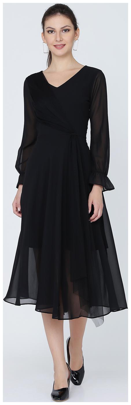 

EAVAN Black Solid Fit flare dress