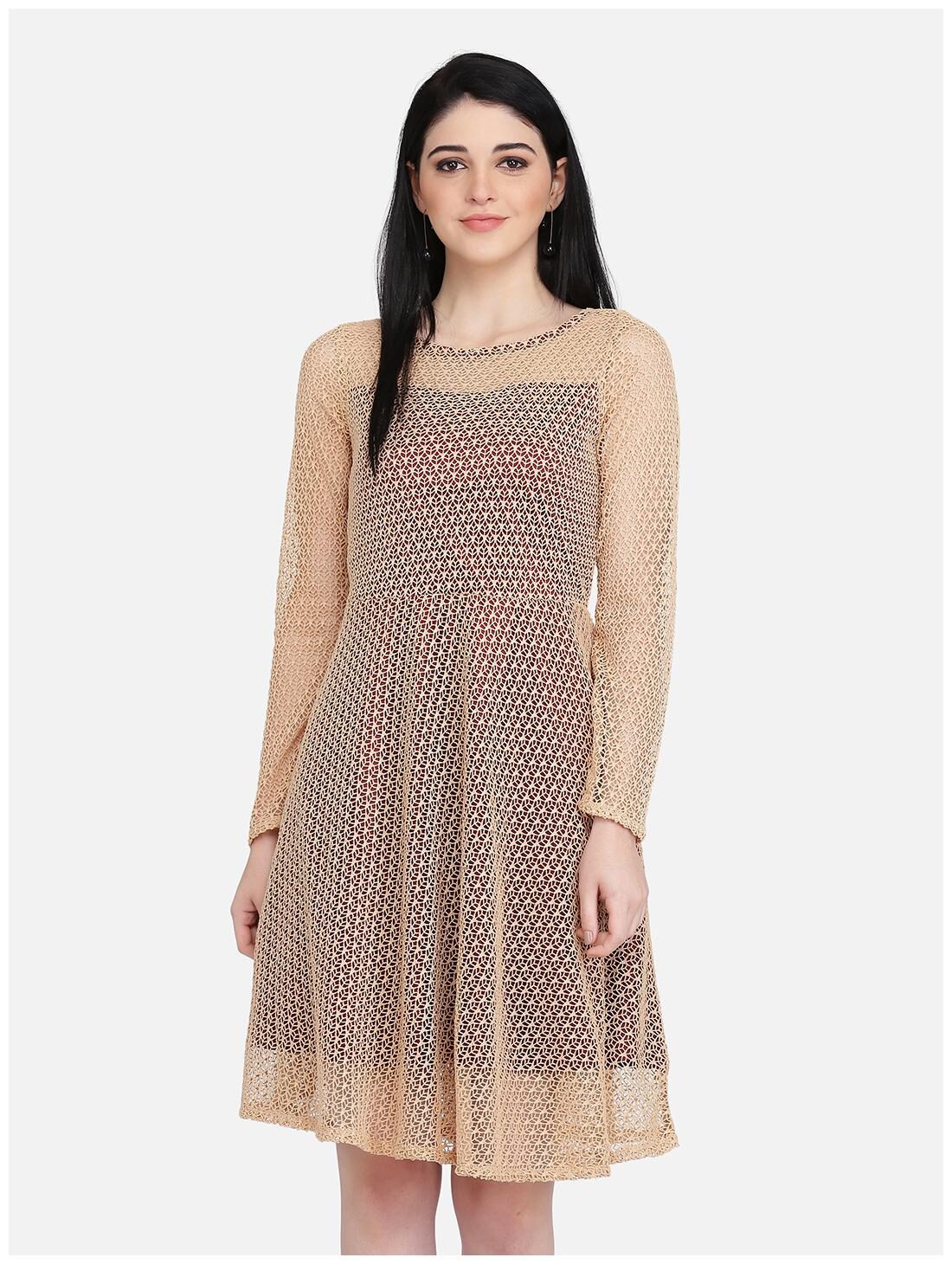 

Eavan Beige Self design Fit flare dress