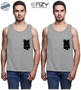Eazy Racer Premium Grey Printed Pocket Gym Vests-Pack of 2