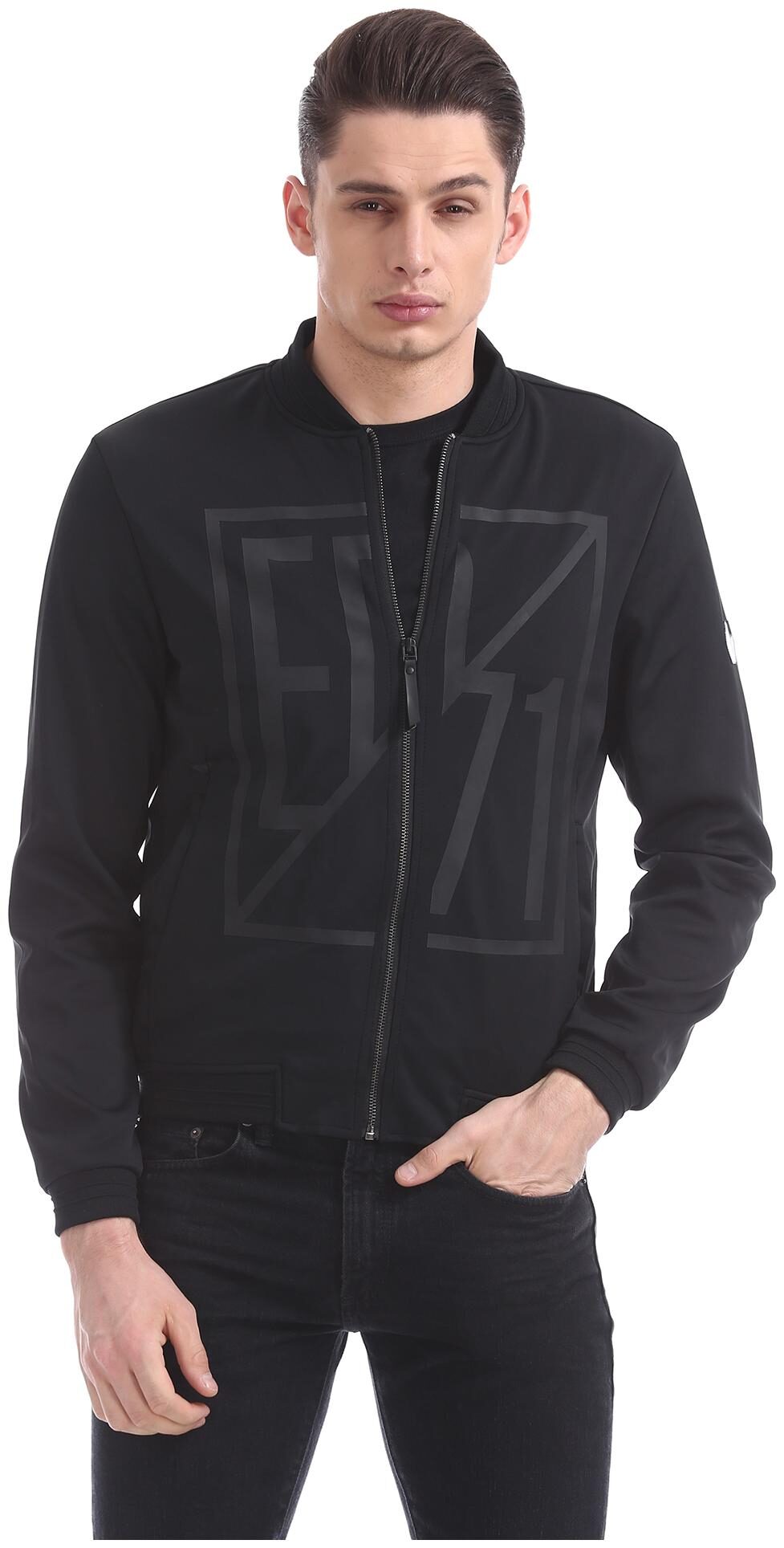 

ED Hardy Men Black Solid Bomber jacket