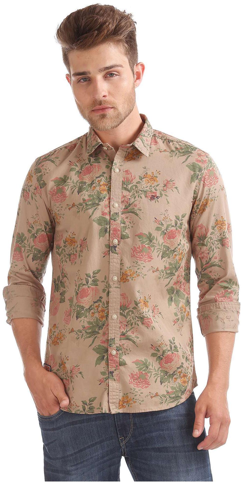 

ED Hardy Men Beige Printed Slim Fit Casual Shirt